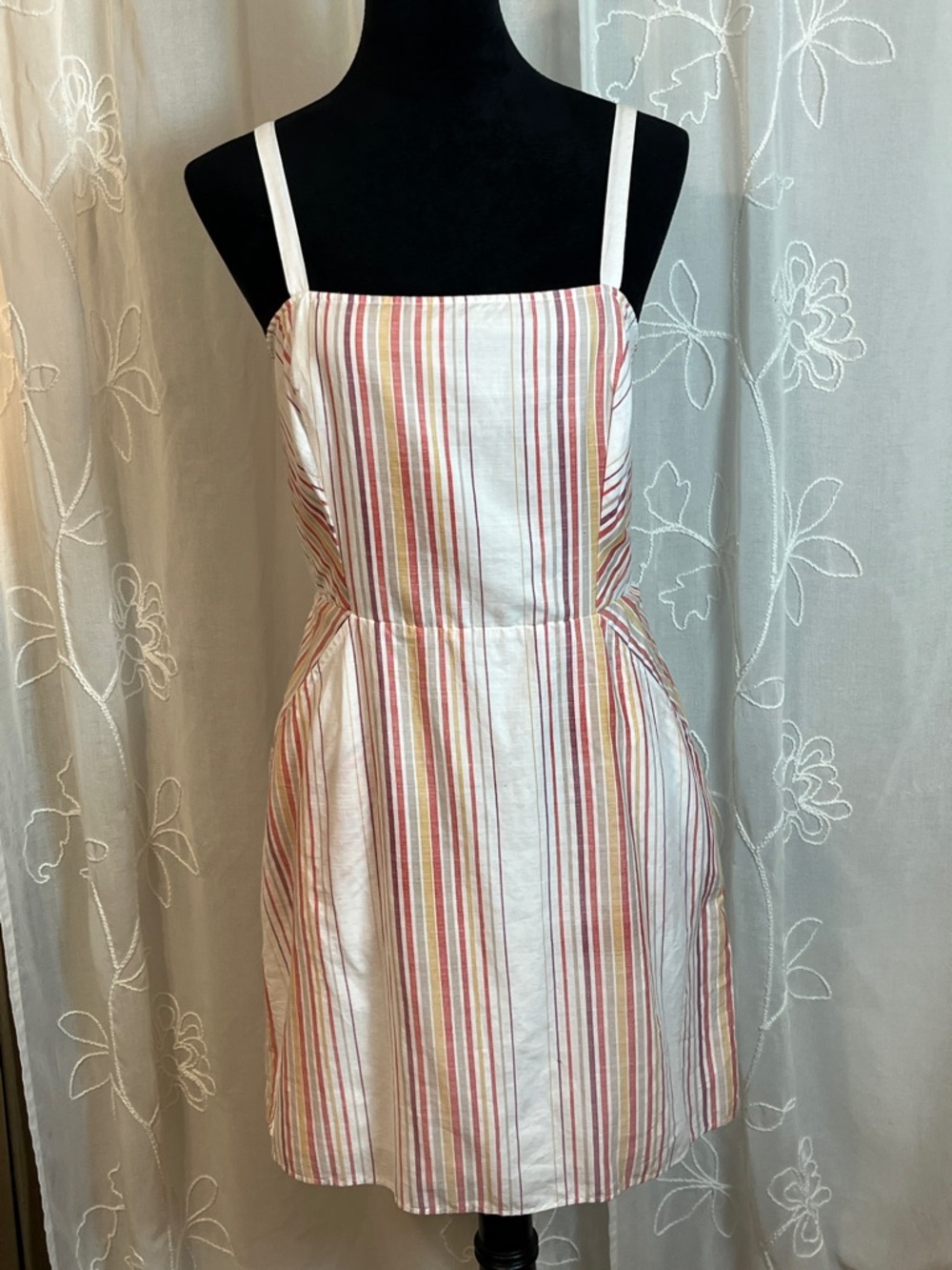 Striped Summer Sundress - White with Pink & Tan Stripes
